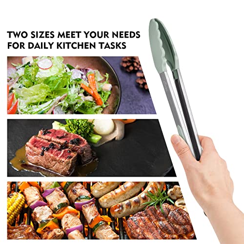 Hotec Pinze da cucina in acciaio inox di alta qualità con punte in silicone, set da 2-22,9 cm e 30,5 cm, verde chiaro - immagine 6