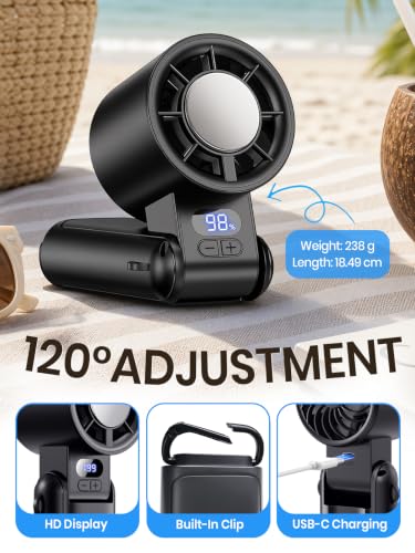 Image of 3-in-1 Handheld Fan Features a 4000mAh Rechargeable USB Battery, Making It Ideal for Travel, Camping, and Outdoor, Matte Black