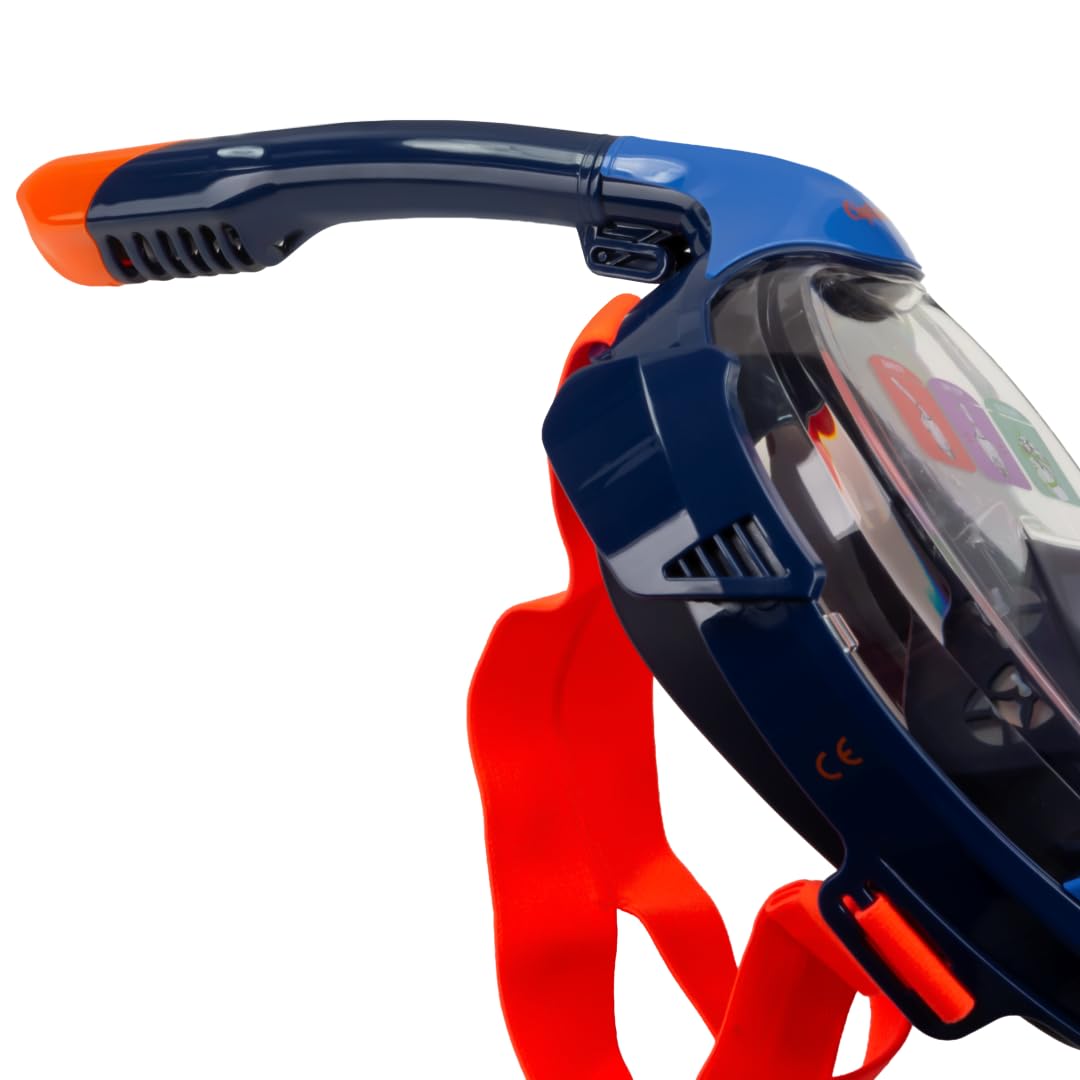 Captain Mike Maschera da snorkeling integrale con Dry Top – 180° Panorama – Valvola CO₂ & Anti Fog – Sistema respiratorio per naso e bocca – Supporto fotocamera – Per adulti e ragazzi