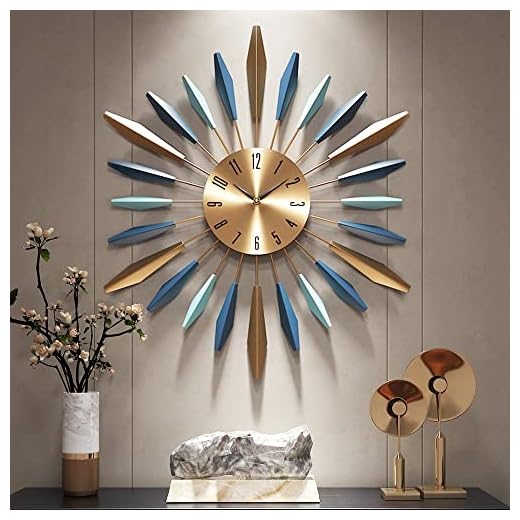 YISITEONE Large Wall Clock Metal Decorative, Mid Century Silent Non-Ticking Big Clocks, Modern Home Decorations for Living Room,Bedroom,Dining Room, Office, 22 inch