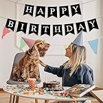 Hooqict Black Happy Birthday Banner Sign for Backdrop Black Birthday Decorations for Men Women Party Supplies Wall Door Banner Garland Bunting Flag - Image 3