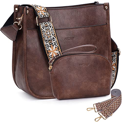 Image of HKCLUF Crossbody Bag Purse for Women 2PCS /Set Leather Hobo Handbag Wallet Set With 2Adjustable Guitar Strap Shoulder Bag | Purse