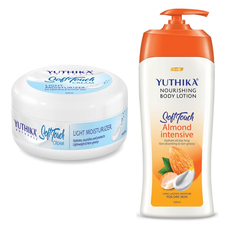Image of Yuthika Almond Body Lotion 500ml with Moisturizer Cream 100ml, Nourishing Body Lotion and Winter Cream for Face, Hand, Body, Dry Skin, Instant Hydration, Non Greasy Formula