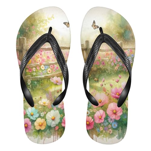 Burbuja Springtime Garden Flip Flops for Women Men, Soft Thong Sandals Rubber Slippers for Pool Beach Essentials