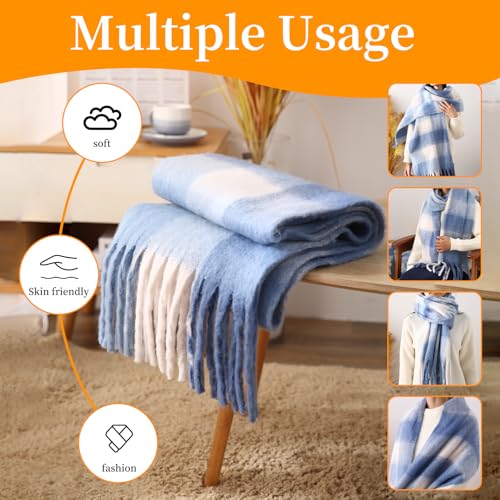 Ethereal Blue & White Women's Scarf - Soft Pashmina Wraps with Tassels for Warmth & Style | Ideal for Travel4