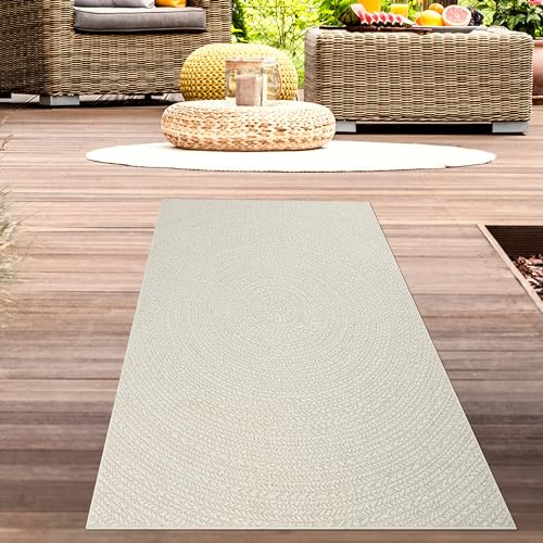CARPETIA Alfombra de Interior y Exterior pequeña balcón terraza acristalada Resistente a la Intemperie Yute Redondo Color Crema, 60 x 180 cm