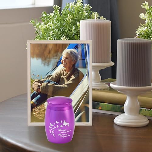 Image of Purple Small Cremation Urns for Human Ashes Keepsake, 2.67 Inches Mini Butterfly Urns for Human Ashes Adult Female /Women /Mom /Mother