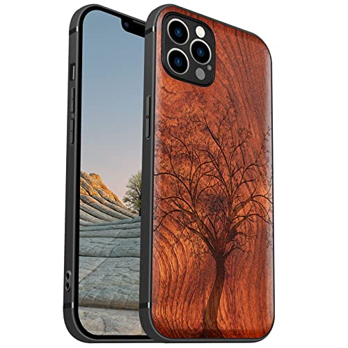 Carveit Coque magnétique pour iPhone 12 ProMax [Personnalisé Rosé] [Gravure Laser Bois] Coque de téléphone Antichoc Compatible Magsafe avec 12ProMax Coque Bois (Arbre feuillu)