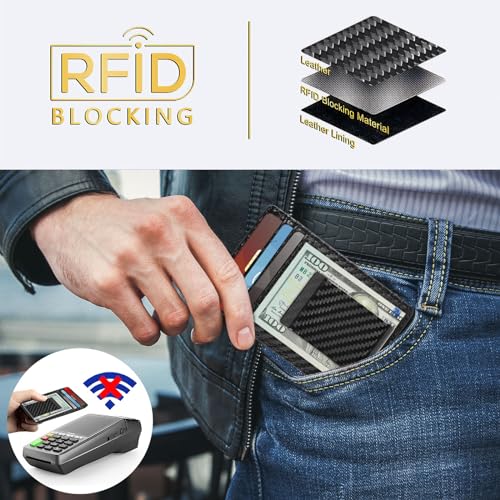 Travelambo Money Clip for Men Carbon Fiber Clip Wallet Leather Slim Minimalist Card Holder RFID Blocking (Weaved Black)3
