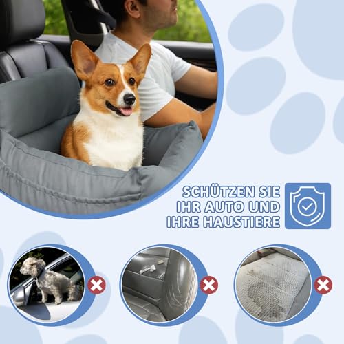 CALIYO Hundeautositz mit Stabiler Basis & Sicherheitsgurt | Hundesitz Auto für Kleine bis 10 kg | Memory Foam-Sitzauflage | Wasserdichter, Abwaschbarer Hundekorb mit Aufbewahrungstasche(Grau-Grün)