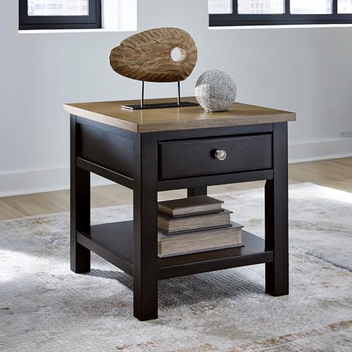 Image of Signature Design by Ashley Drazmine Casual End Table with 1 Lower Shelf, Light Brown & Black