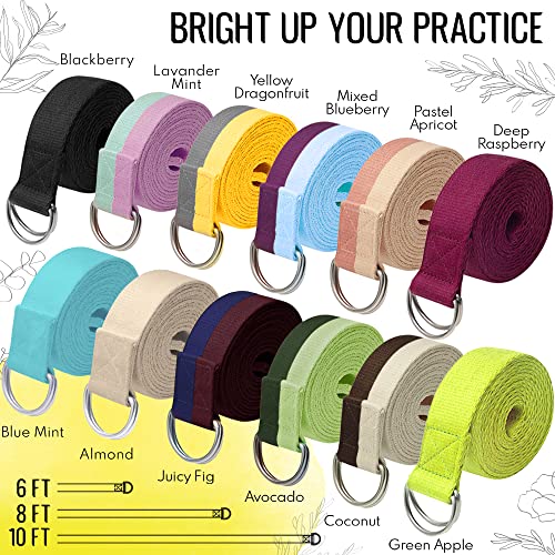 [Spring 2023] Teceum Yoga Strap – Cotton – 6 Ft 8 Ft 10 Ft (6+ Colors) – Adjustable Non-Slip Belt For Daily Yoga, Pilates, Stretching, Physical Therapy, Fitness & Home Workout – For All Levels #TOP4