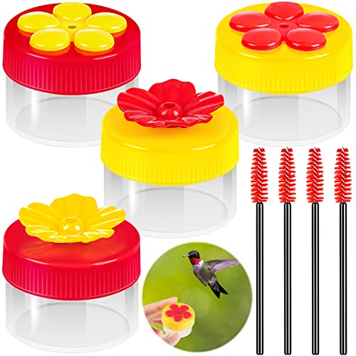 Hand Hummingbird Feeder 4Pcs Mini Flower Hand Held Hummingbird Feeder with 4Pcs Cleaning Brush Window Humming Wild Bird Feeders for Outdoor Supplies