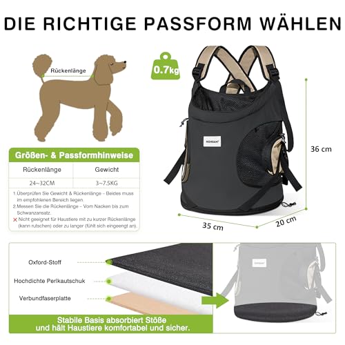 ALLSOPETS Hundetragerucksack, Tragbarer Haustiertragerucksack für Katzen Hunde Welpen, Integrierter Sicherheitsgurt, Ergonomisches Design, Atmungsaktiver Hunderucksack für Motorrad (Dunkelgrau)