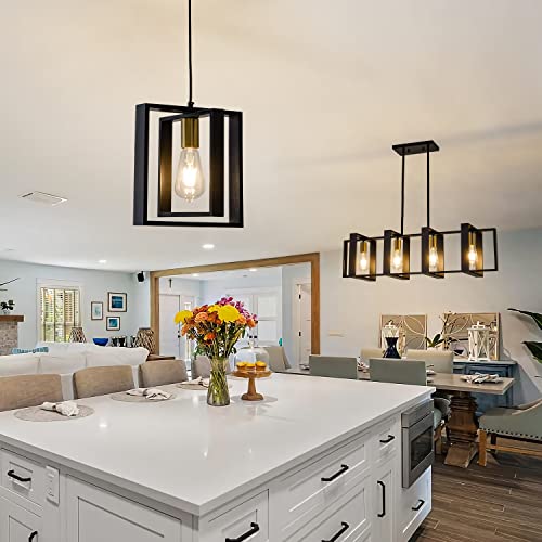 Black Farmhouse Pendant Light,1-Light Small Chandelier,Wood Dining Room Light Fixture with Adjustable Cord,Hanging Lights for Hallway, Kitchen Island, Foyer, Entryway - Image 2