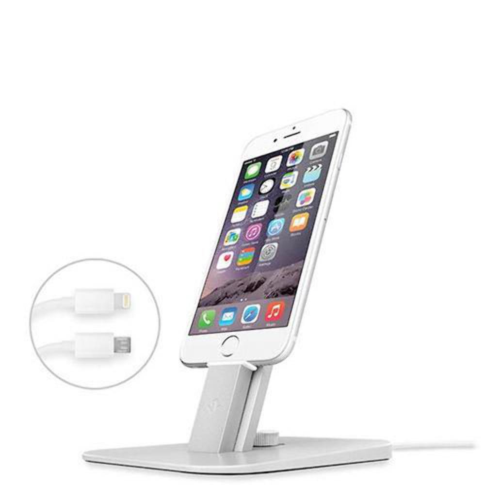 Twelve South HiRise Deluxe for iPhone/iPad/Smartphone, Silver | Adjustable Charging Stand w/Lightning + MicroUSB Cables