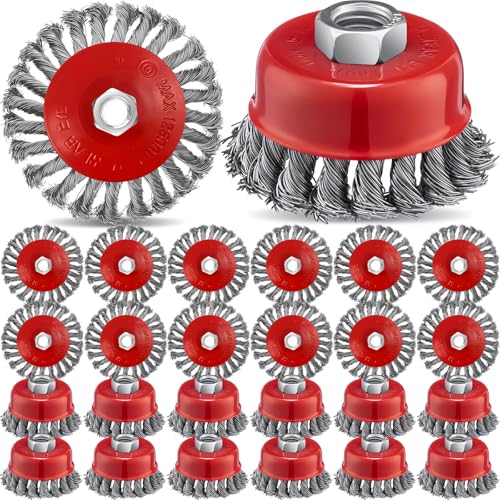 Image of Tandefio 24 Pcs 3 Inch and 4 Inch Wire Wheel Cup Brush with 5 /8 inch-11 Threaded Arbor for 4 1 /2 Angle Grinder Twisted Knotted Grinder Abrasive Wire Brushes for Heavy Cleaning Rust Removal (Combined)