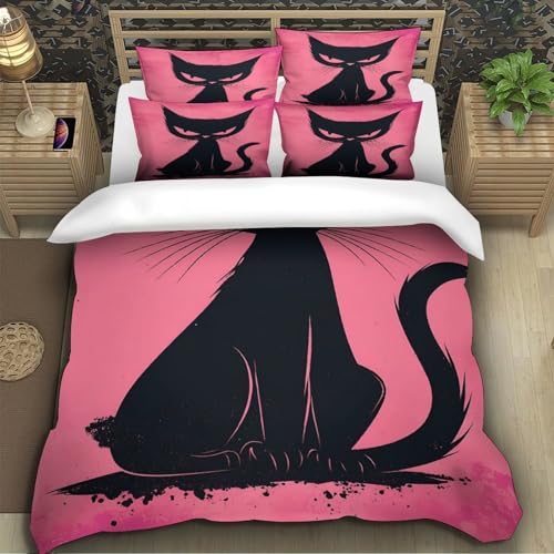 Housse de Couette Chat Noir Effet 3D Impression Dessin Animé Douce - 5