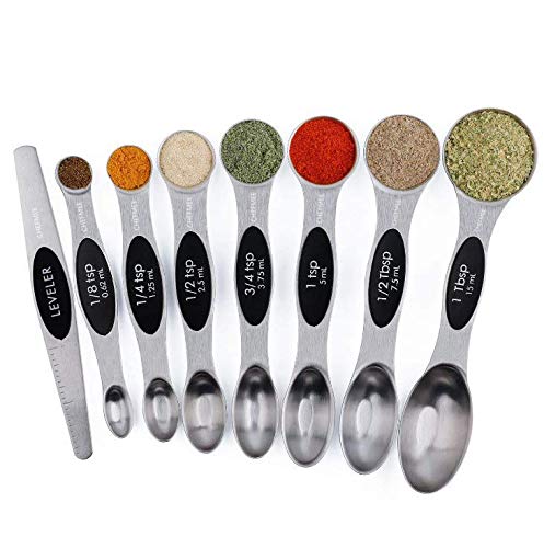 Magnetic Measuring Spoons Set of 8 Food Grade Stainless Steel Measuring Spoons set  Stackable Dual Sided Teaspoons Tablespoons for Measuring Dry and Liquid Ingredients