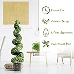 GOPLUS 4 Ft Artificial Boxwood Spiral Topiary Tree, Fake Greenery Plants, Leaves & Cement-Filled Plastic Flower Pot Decorative Trees for Porch Home Office Indoor Outdoor - Image 4
