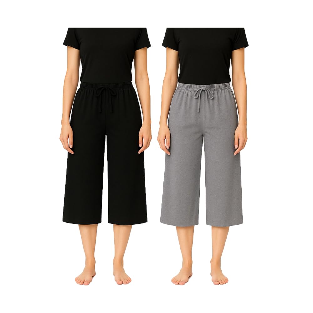 Womens Casual Plain Loosefit Capri for Girls Black, Grey (Pack of 2)-picture-47
