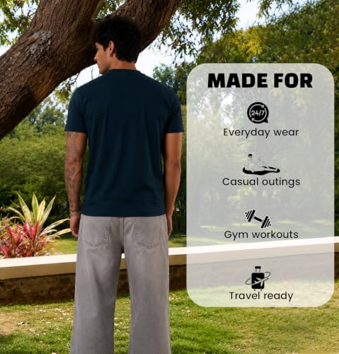 Image of Sleepynuts Men's Everyday Wear Crew Neck Regular Fit T-Shirt | Half Sleeve Solid Plain Casual T-Shirt for Men | Soft Breathable Fabric |