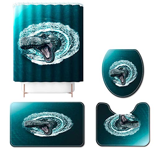 Toilettendeckelbezug Animal Printed Badezimmer Badematte Und Duschvorhang Set Polyester Toilettensitzbezüge Home Decor Teppich-4 Stück-567_Als Bild Anzeigen