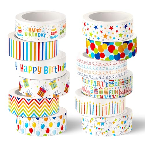 AnyDesign 12 Rolls Happy Birthday Washi Tape Masking Tape Set Colorful Candle Balloon Banner...