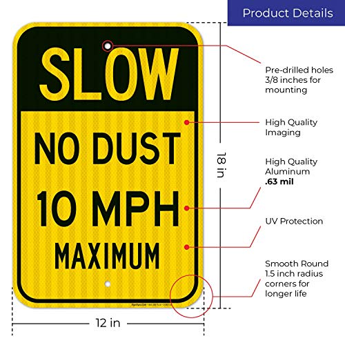 Slow Down Sign, Speed Limit 10 Mph Sign, No Dust Sign, 12X18 Inches, 3M Egp Reflective .063 Aluminum, Fade Resistant, Made In Usa By Sigo Signs #TOP3