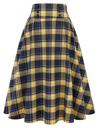 IDEALSANXUN Plaid Skirt for Womens High Waist Aline Pleated Midi Skirts