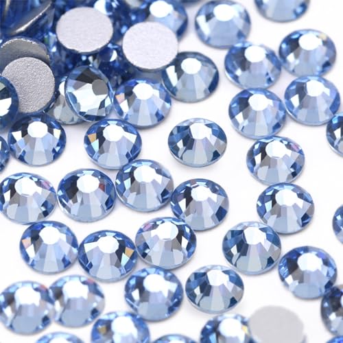 Image of Glue Fix Crystal Flatback Rhinestones Glass Diamantes Gems for Crafting Nail Art Crafts Decorations Clothes Shoes 4.8mm (ss20 1440pcs, Light Blue)