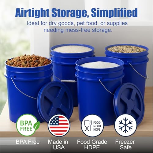 Image of ePackageSupply 5 Gallon Bucket - Food Grade Bucket BPA-Free, Blue, 6 Pack | Metal Handle Grip, Heavy-Duty 90 Mil HDPE Plastic Pail, Food Safe Stackable Utility Container, Lid Not Included, Made in USA