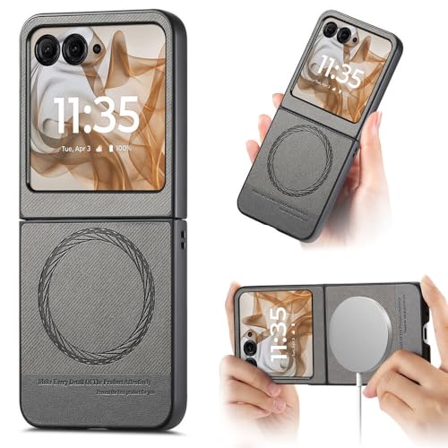 Coque Moto Razr 60 étui tissu cuir rigide magnétique gris pour téléphone