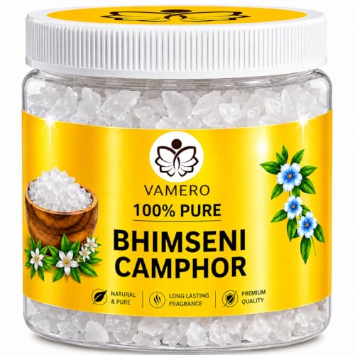 Image of VAMERO Pure Bhimseni Camphor Kapoor Jar (200g) - Pack of 1, Purifying & Pleasant Fragrance for Pooja, Hawan, Air Freshener, Meditation, Diwali Lights, Diffuser - 200 Grams