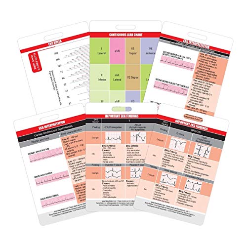 EKG Card Set (Vertical) - 6 Card ECG Telemetry Cards with EKG Ruler, Electrocardiogram Rhythm Interpretations, Cardiac Findings, STEMI Leads, 12 Lead EKG Placement ( Bonus Cheat Sheets)