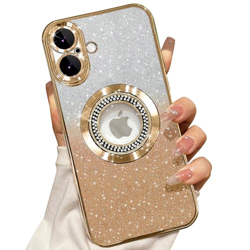 Image of Misscase for iPhone 16 Plus Magnetic Glitter Case Compatible with MagSafe,Full Protection Slim Shockproof Anti-Scratch Case with Camera Lens Protector Logo View Dust-Proof Net for Women Gold