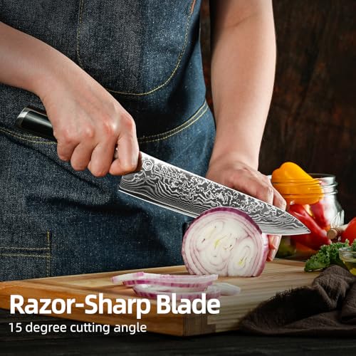 Sunnecko SONNE-ABS-S-8IN Chef Knife 8 Inch, Damascus Kitchen Knife Japanese Chefs Knife Vg10 High Carbon Stainless Steel thumb #1