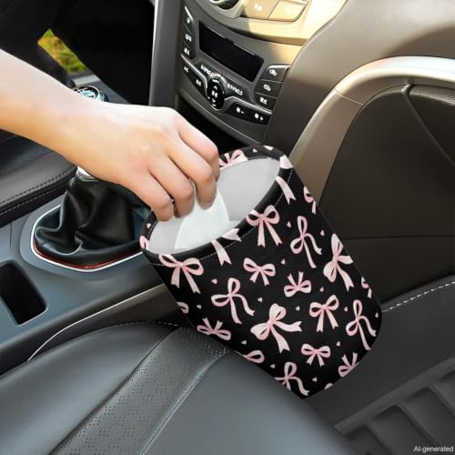 Image of Halloween Cute Bow Print Car Trash Can Cute Garbage Bin Hanging Portable Dustbin Bin Waste Basket Collapsible Small Trash Can Easy to Clean