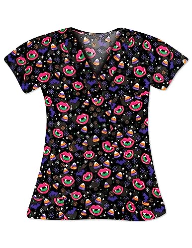 Women's Halloween Scrub Top (as1, Alpha, x_l, Regular, Regular) Multicolor