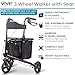 Vive 3 Wheel Walker with Seat - Tri Rollator Walker for Seniors and Adults - Lightweight and Foldable, with Seat, Brakes and Wheels - Narrow for Tight Spaces and Small Doorways - All Terrain