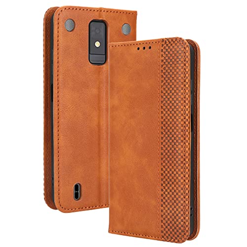 XINNI Carcasa para ZTE Blade A32 Funda, PU/TPU Retro Cuero Magnético Estuche Flip Protector Caso, Marrón