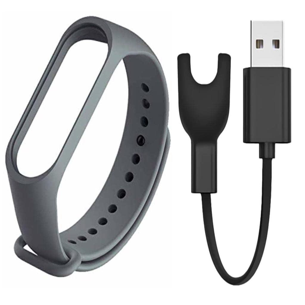 Inefable Mi Band M3 USB Dock Charger for Original Mi Band M3 & Also for Copy of Mi Band M3/M4 with Mi Band 3/4 Band Strap Original (USB Charger with 1 Dark Grey Band Strap)-image-16
