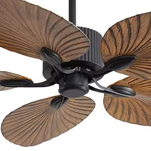 Image of PalmAura Ceiling Fan - Modern Fan with Silent Motor, Remote Control, 5 Palm-Style Wooden Blades - Modern Coastal Ceiling Fan for Living Room, Bedroom, Home Decor