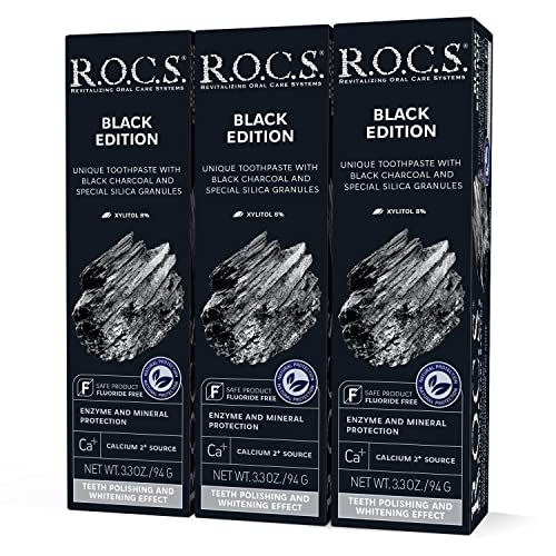 R.o.c.s. Toothpaste - Enamel Whitening Teeth Gum Protection - Non-Fluoride Oral Care For White Teeth, Healthy Gums (Black Edition, Pack Of 3) #TOP4