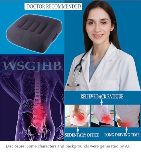 Image of WSGJHB Large Seat Cushion, Extra Thick Booster 20x20x6 inchs, Black | Seat Cushions for Office Chairs Long Sitting Office Workers, Car Drivers, Relieves Back Pain, Breathable, Anti-Slip