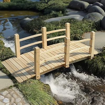 EPICOZY Wooden Garden Bridge Classic Wooden Arch Footbridge with Safety Railings, 530 lbs Capacity, Decorative Pond Bridge Landscaping for Outdoor Garden Yard Backyard Creek Farm, Natural