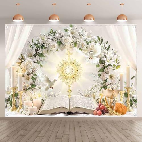 Tela de fondo fotográfico 7x5ft blanco para comunión miniatura 2