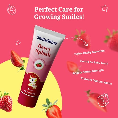 Image of SmiloShine kids toothpaste 2-5 years 80g x 3 Pack Plaque Removal, No Artificial Flavors, Prevents Cavities, Effective Oral Care (Strawberry)