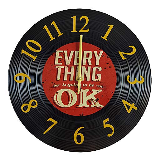 LOHAS Home Reloj de pared redondo de 12 pulgadas silencioso de madera sin tic-tac, disco de vinilo, estilo clásico vintage para decoración del hogar