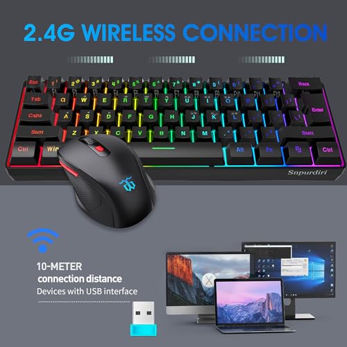 Image of Snpurdiri 2.4G Wireless Gaming Keyboard and Mouse Combo, Include Mini 60% Merchanical Feel Keyboard, Ergonomic Design Wireless Mouse